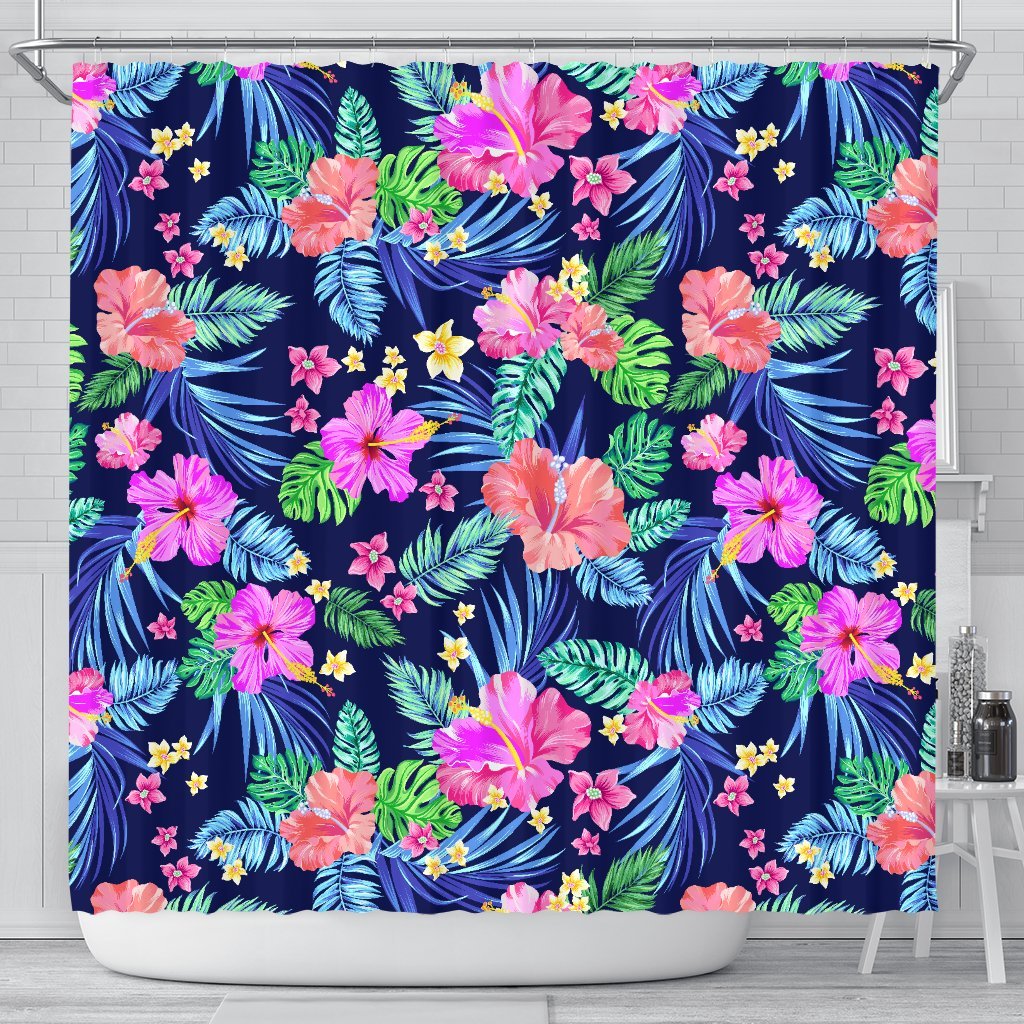 Hawaiian Tropical Hibiscus Neon Shower Curtain