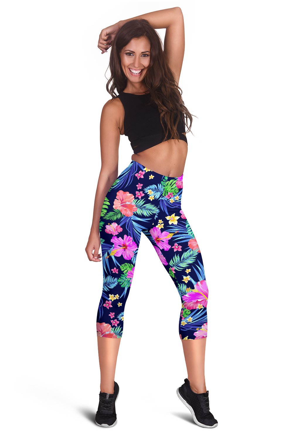 Hawaiian Flower Hibiscus Neon Women Capris