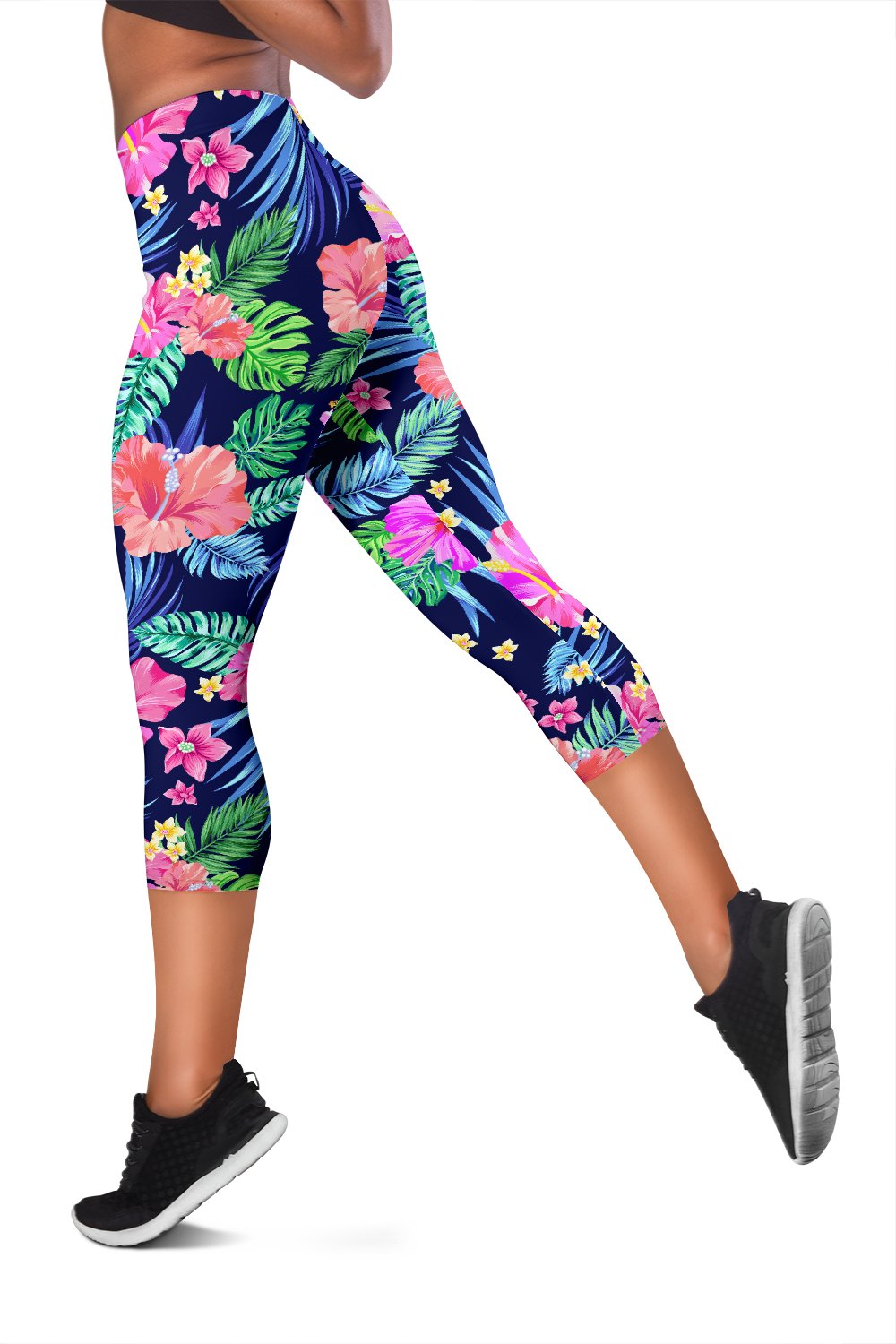 Hawaiian Flower Hibiscus Neon Women Capris