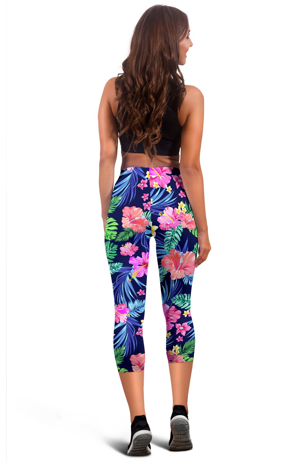 Hawaiian Flower Hibiscus Neon Women Capris