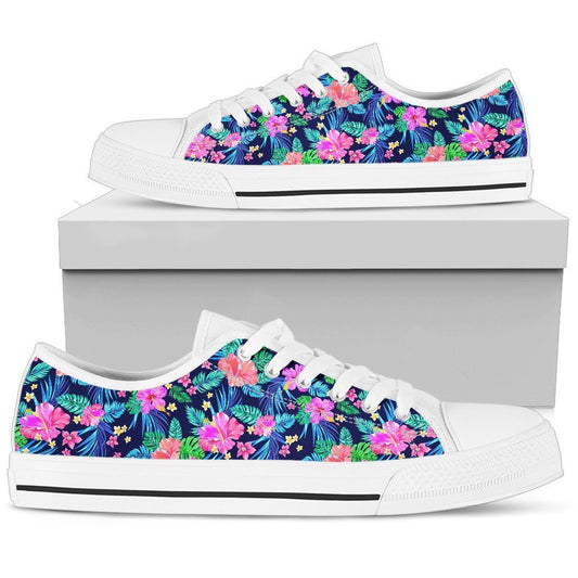 Hawaiian Tropical Hibiscus Neon Women Low Top Canvas Shoes