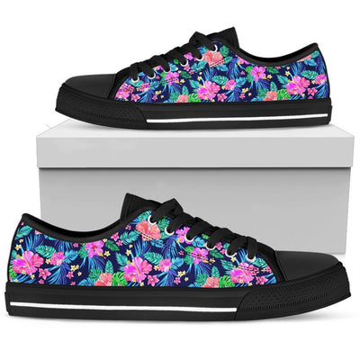Hawaiian Tropical Hibiscus Neon Women Low Top Canvas Shoes