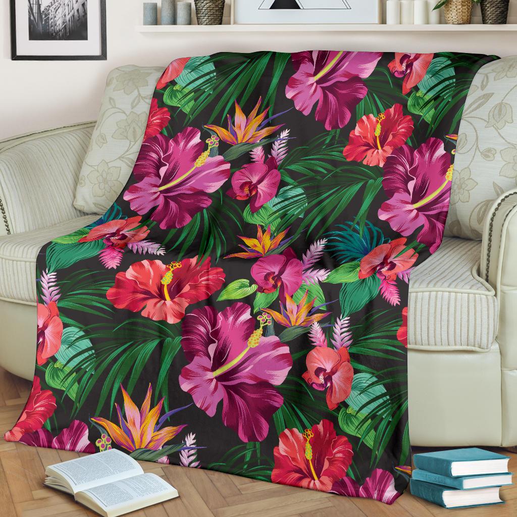 Hawaiian Flower Hibiscus Tropical Fleece Blanket
