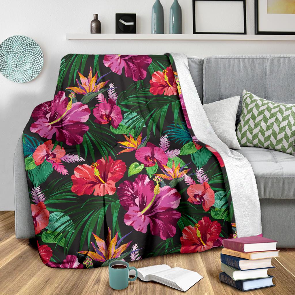 Hawaiian Flower Hibiscus Tropical Fleece Blanket JorJune