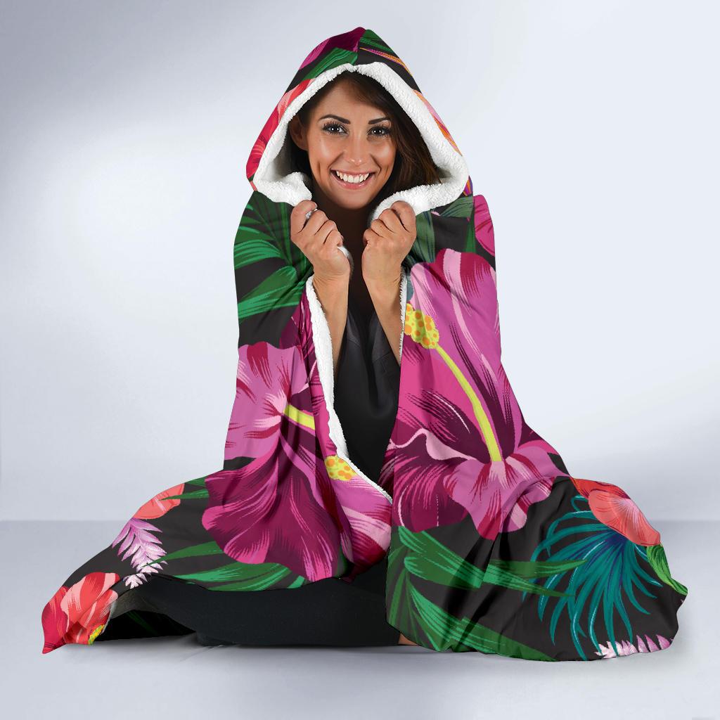 Hawaiian Flower Hibiscus tropical Hooded Blanket-JORJUNE.COM