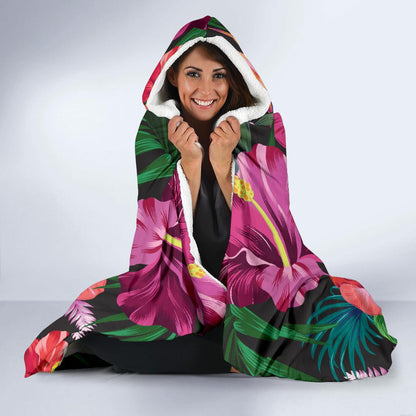 Hawaiian Flower Hibiscus tropical Hooded Blanket-JORJUNE.COM