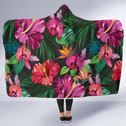 Hawaiian Flower Hibiscus tropical Hooded Blanket-JORJUNE.COM