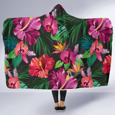Hawaiian Flower Hibiscus tropical Hooded Blanket-JORJUNE.COM