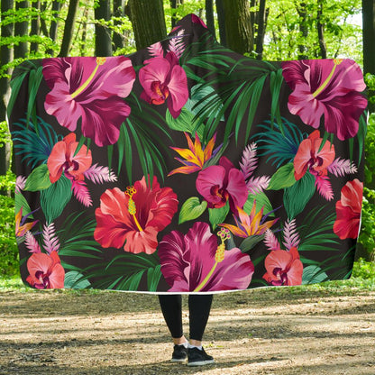 Hawaiian Flower Hibiscus tropical Hooded Blanket-JORJUNE.COM