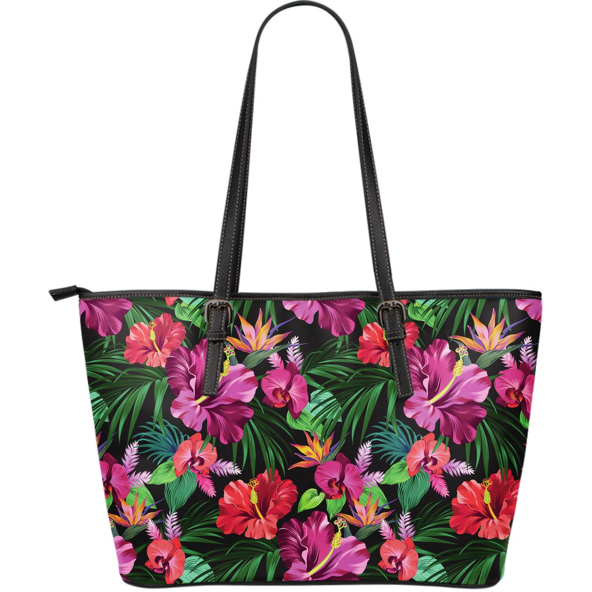 Hawaiian Flower Hibiscus tropical Large Leather Tote Bag
