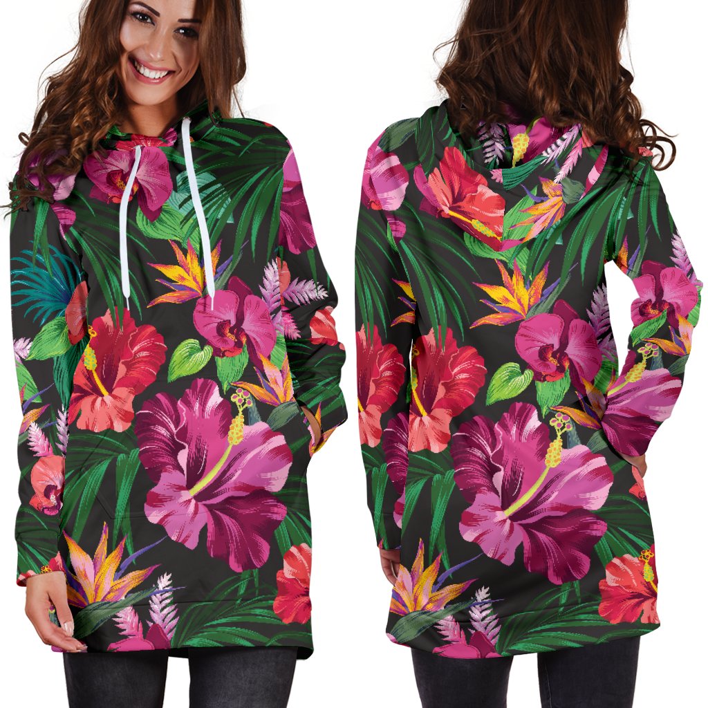 Hawaiian Flower Hibiscus Tropical Women Hoodie Dress