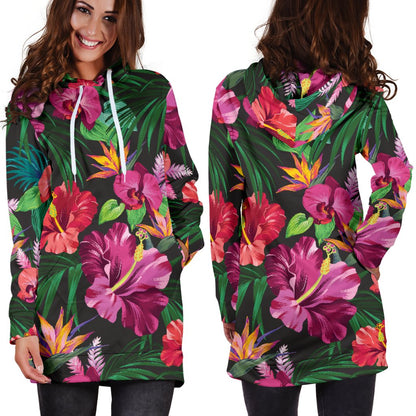 Hawaiian Flower Hibiscus Tropical Women Hoodie Dress