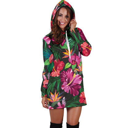Hawaiian Flower Hibiscus Tropical Women Hoodie Dress
