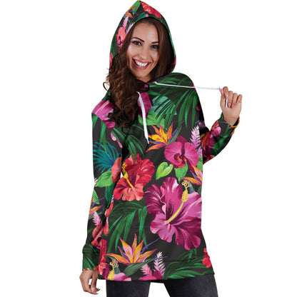 Hawaiian Flower Hibiscus Tropical Women Hoodie Dress