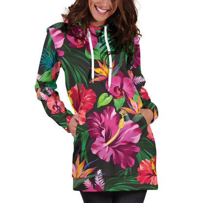 Hawaiian Flower Hibiscus Tropical Women Hoodie Dress