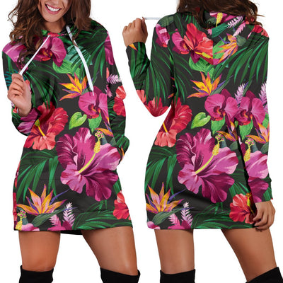 Hawaiian Flower Hibiscus Tropical Women Hoodie Dress