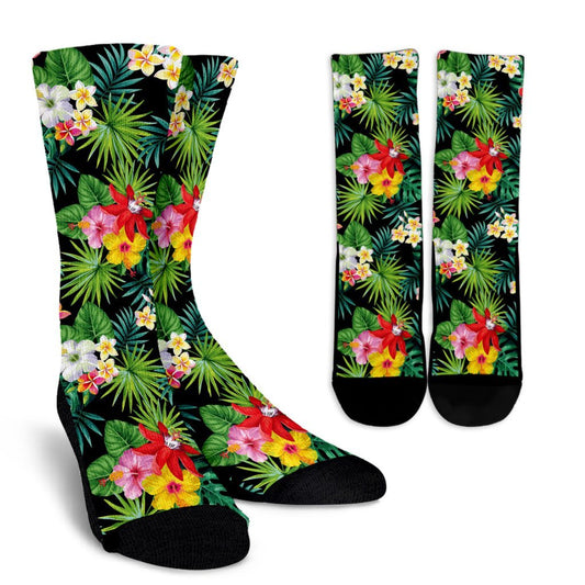 Hibiscus Hawaiian flower tropical Crew Socks