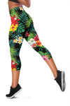 Hawaiian Flower Jungle Green Women Capris