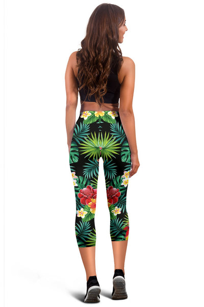 Hawaiian Flower Jungle Green Women Capris