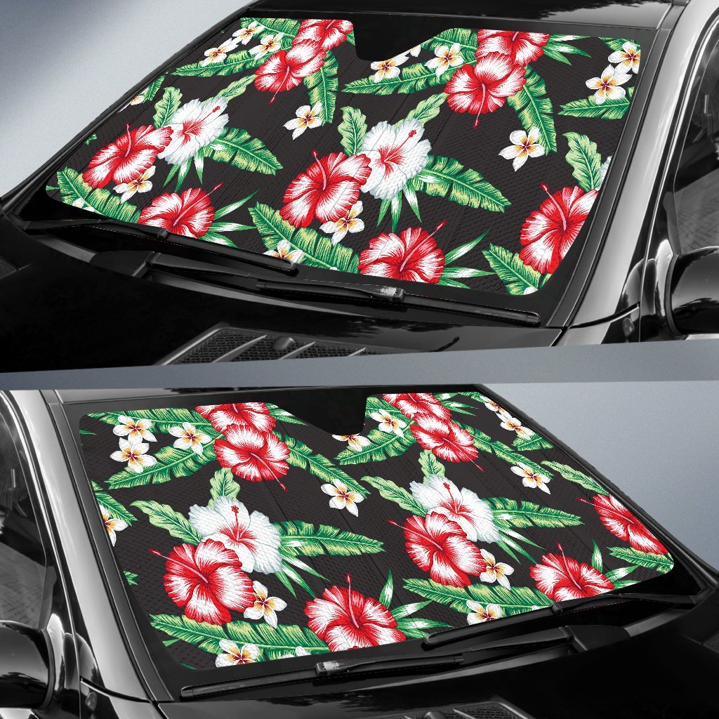 Hawaiian Flower Tropical Leaves Car Sun Shade-JorJune