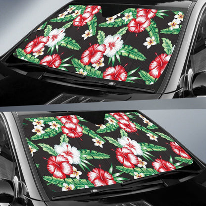 Hawaiian Flower Tropical Leaves Car Sun Shade-JorJune