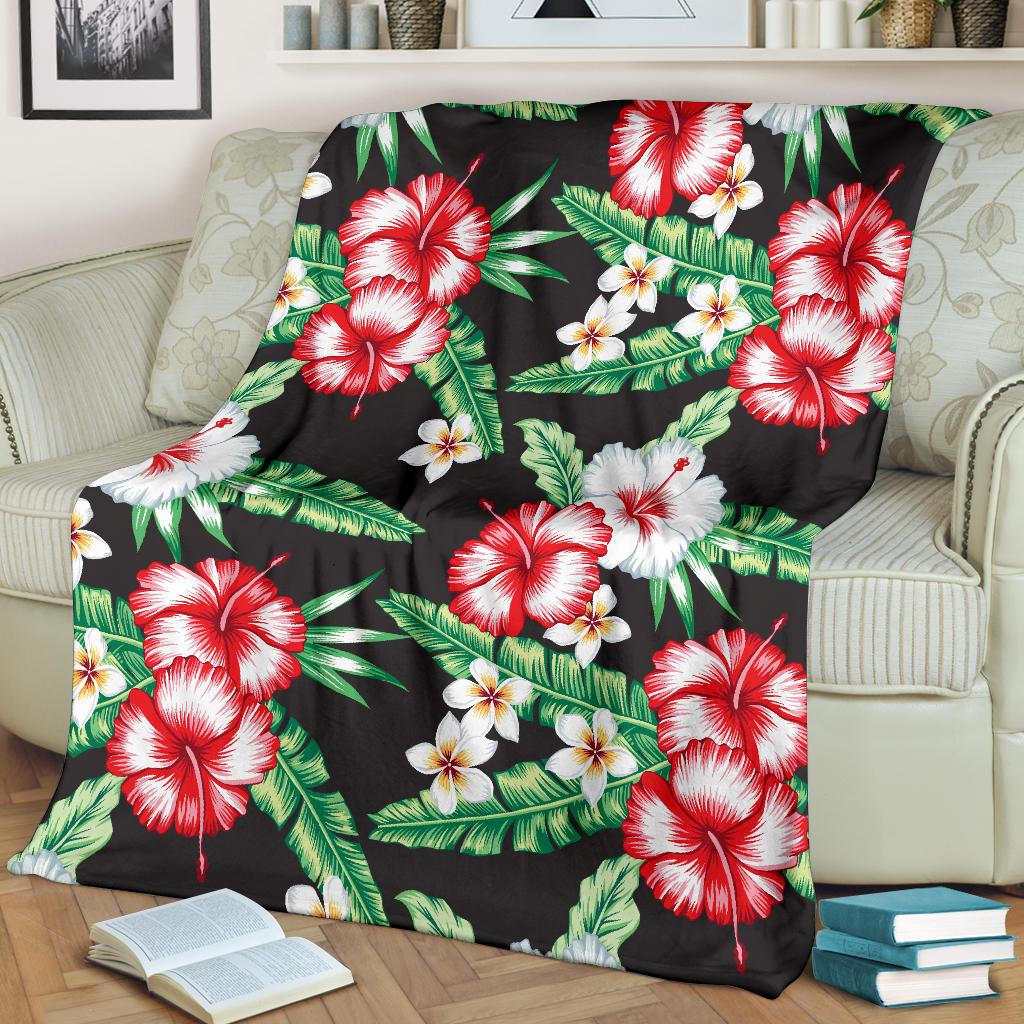 Hawaiian Flower Tropical Leaves Fleece Blanket