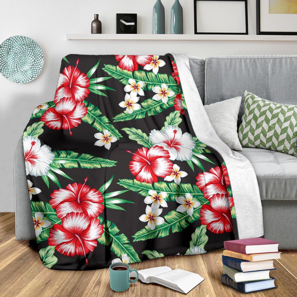Hawaiian Flower Tropical Leaves Fleece Blanket