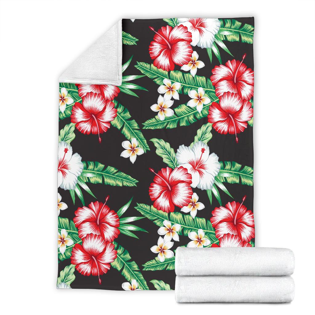 Hawaiian Flower Tropical Leaves Fleece Blanket