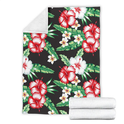 Hawaiian Flower Tropical Leaves Fleece Blanket