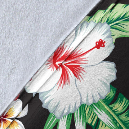 Hawaiian Flower Tropical Leaves Fleece Blanket