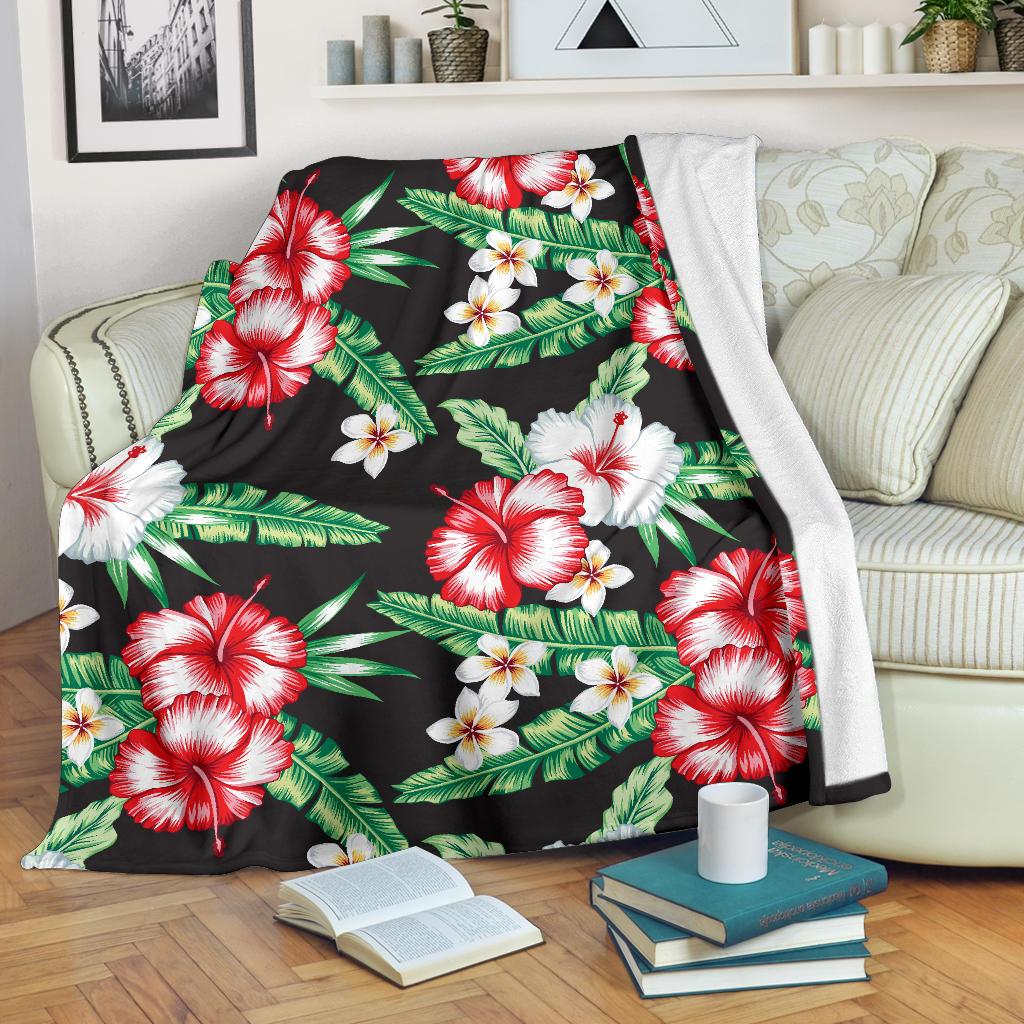Hawaiian Flower Tropical Leaves Fleece Blanket