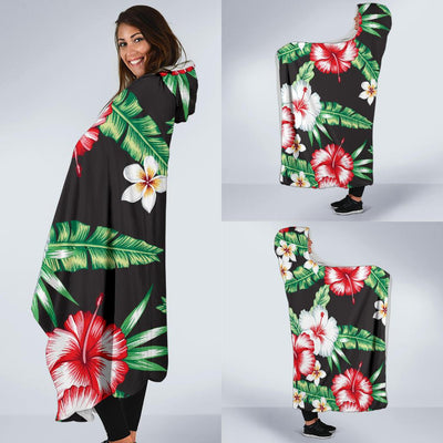 Hawaiian flower tropical leaves Hooded Blanket-JORJUNE.COM