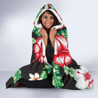 Hawaiian flower tropical leaves Hooded Blanket-JORJUNE.COM