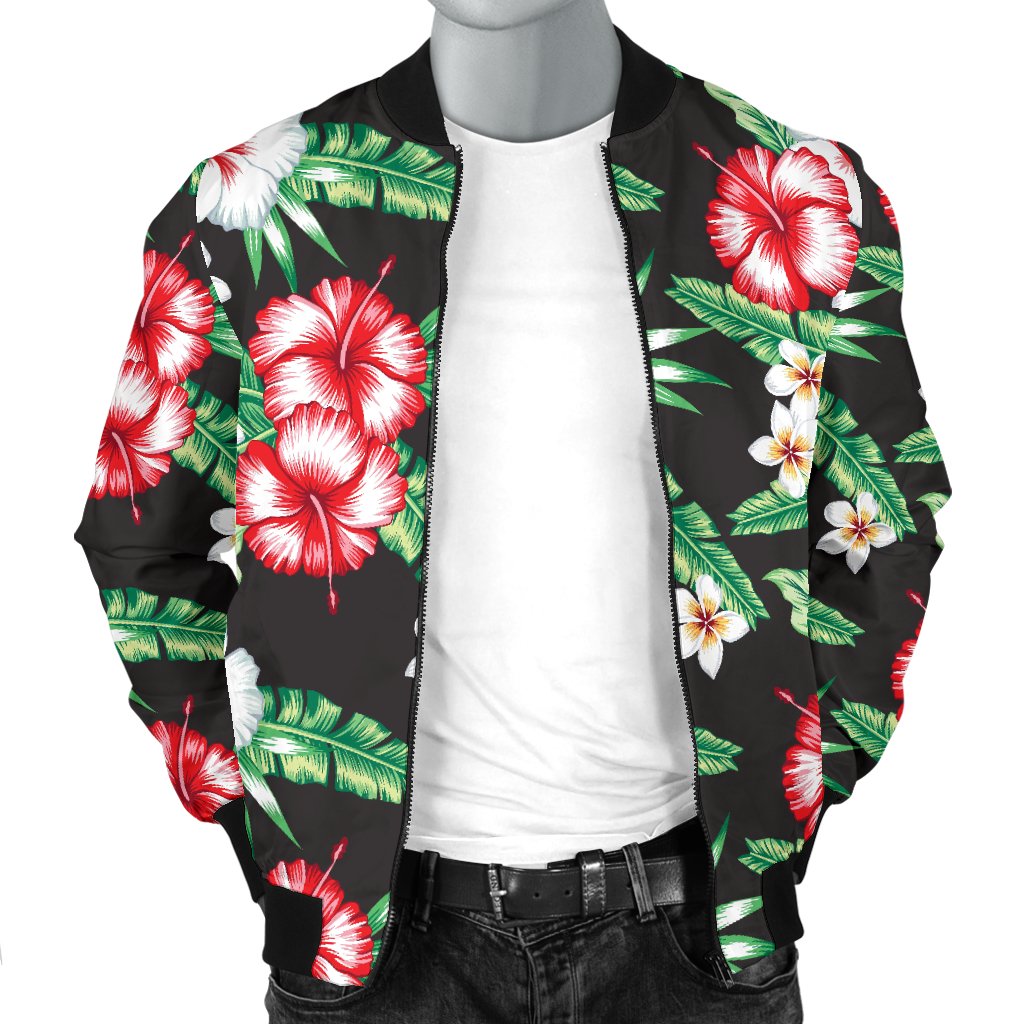 Hawaiian Flower Tropical Leaves Men Casual Bomber Jacket