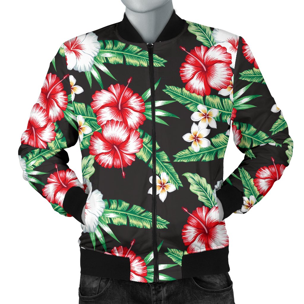 Hawaiian Flower Tropical Leaves Men Casual Bomber Jacket