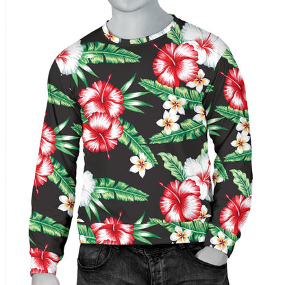 Hawaiian Flower Tropical Leaves Men Crewneck Sweatshirt