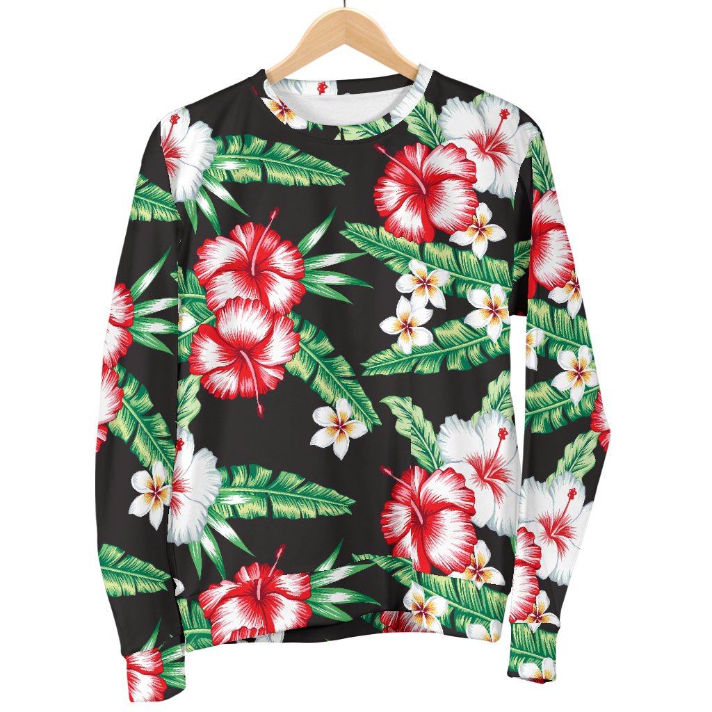 Hawaiian Flower Tropical Leaves Men Crewneck Sweatshirt