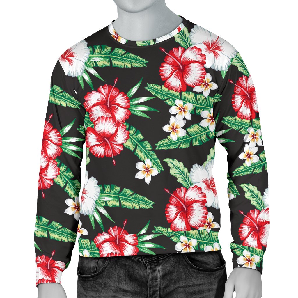 Hawaiian Flower Tropical Leaves Men Crewneck Sweatshirt