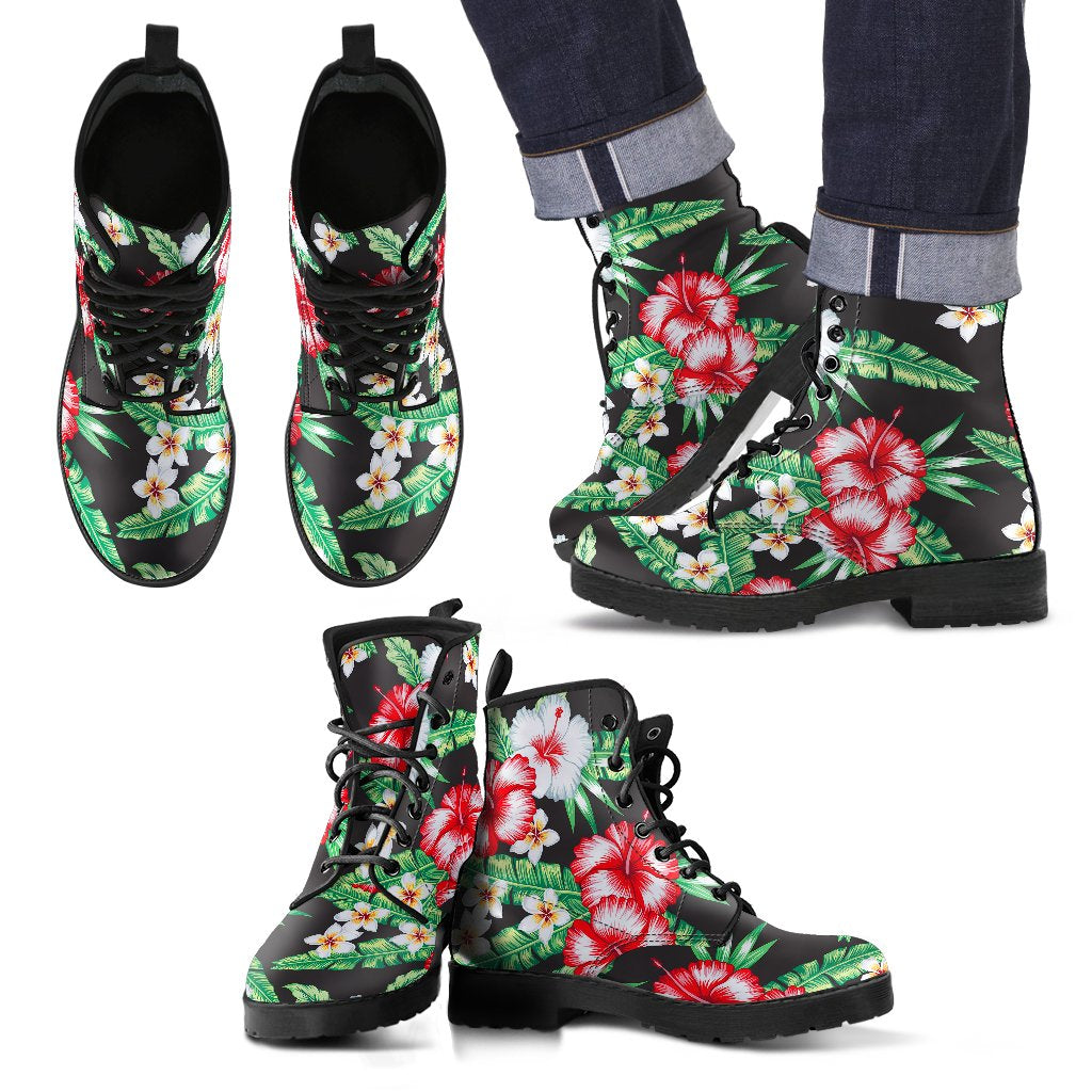 Hawaiian Flower Tropical Leaves Men Leather Boots