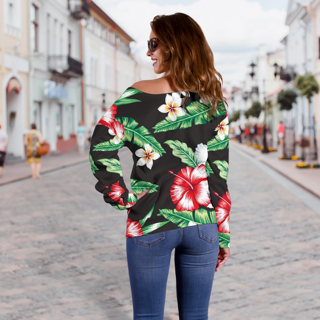 Hawaiian Flower Tropical Leaves Off Shoulder Sweatshirt