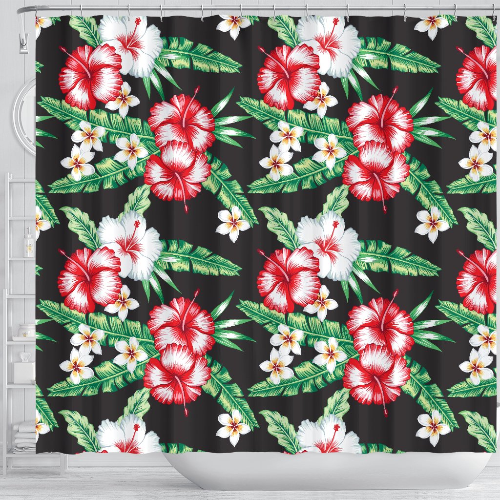 Hawaiian Flower Tropical Leaves Shower Curtain