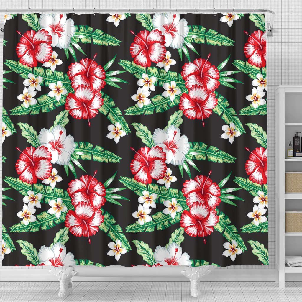Hawaiian Flower Tropical Leaves Shower Curtain