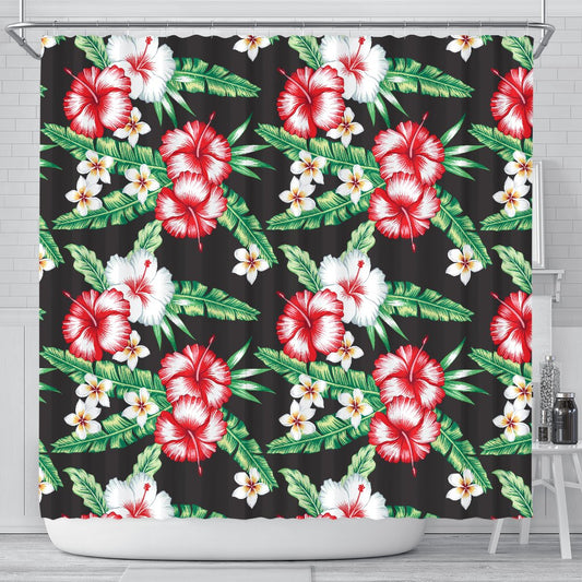 Hawaiian Flower Tropical Leaves Shower Curtain