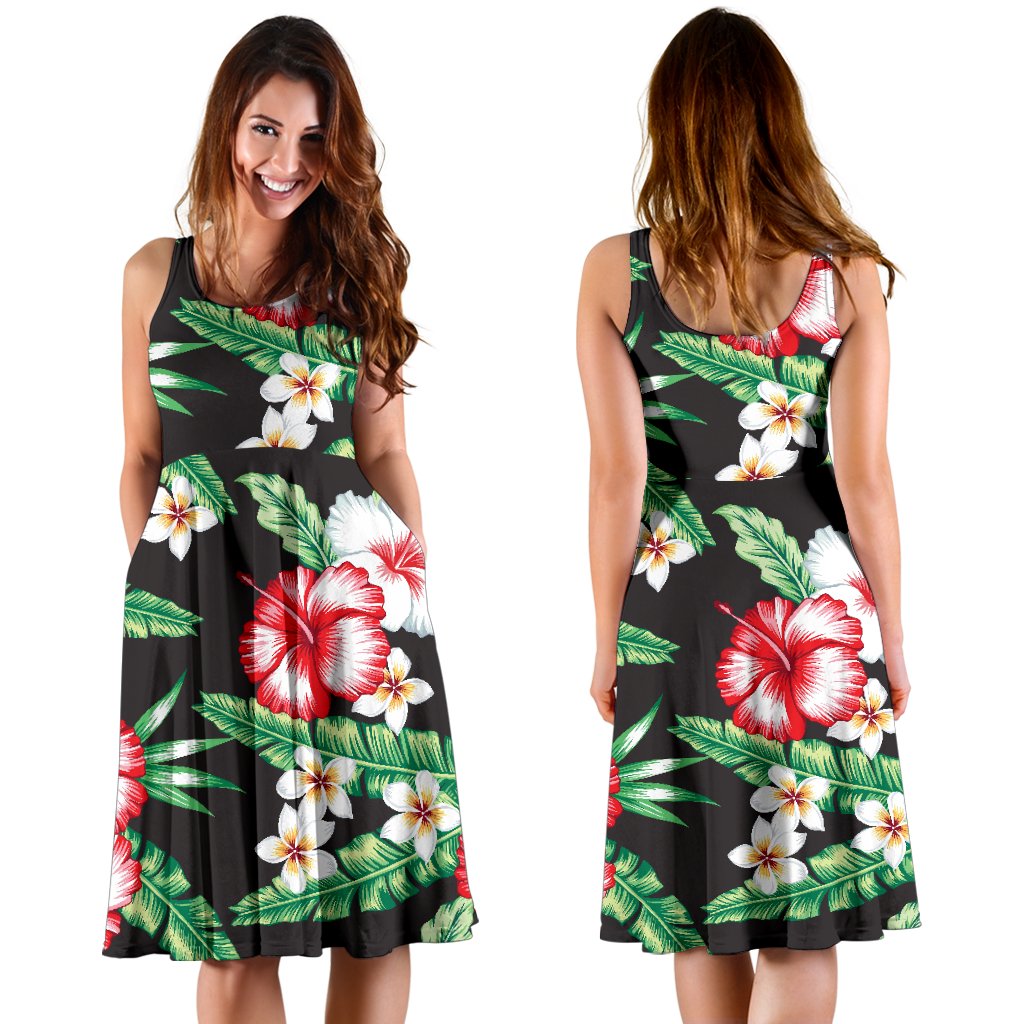 Hawaiian Flower Tropical Leaves Sleeveless Mini Dress