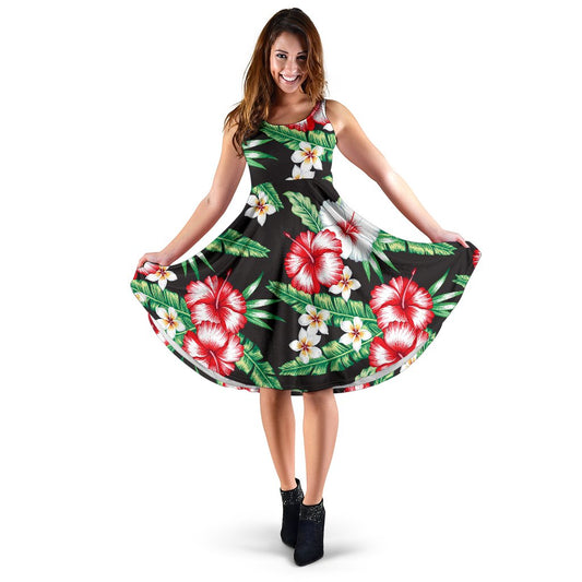 Hawaiian Flower Tropical Leaves Sleeveless Mini Dress