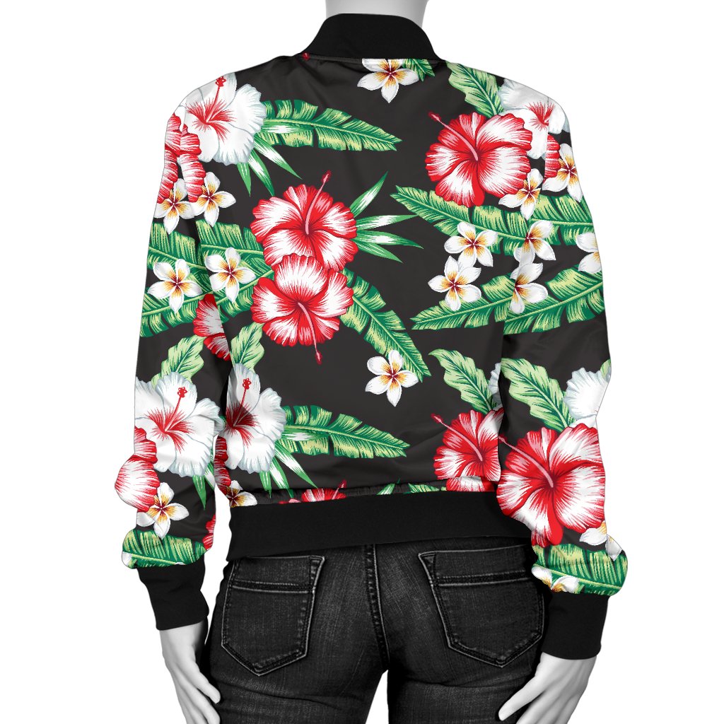 Hawaiian Flower Tropical Leaves Women Casual Bomber Jacket