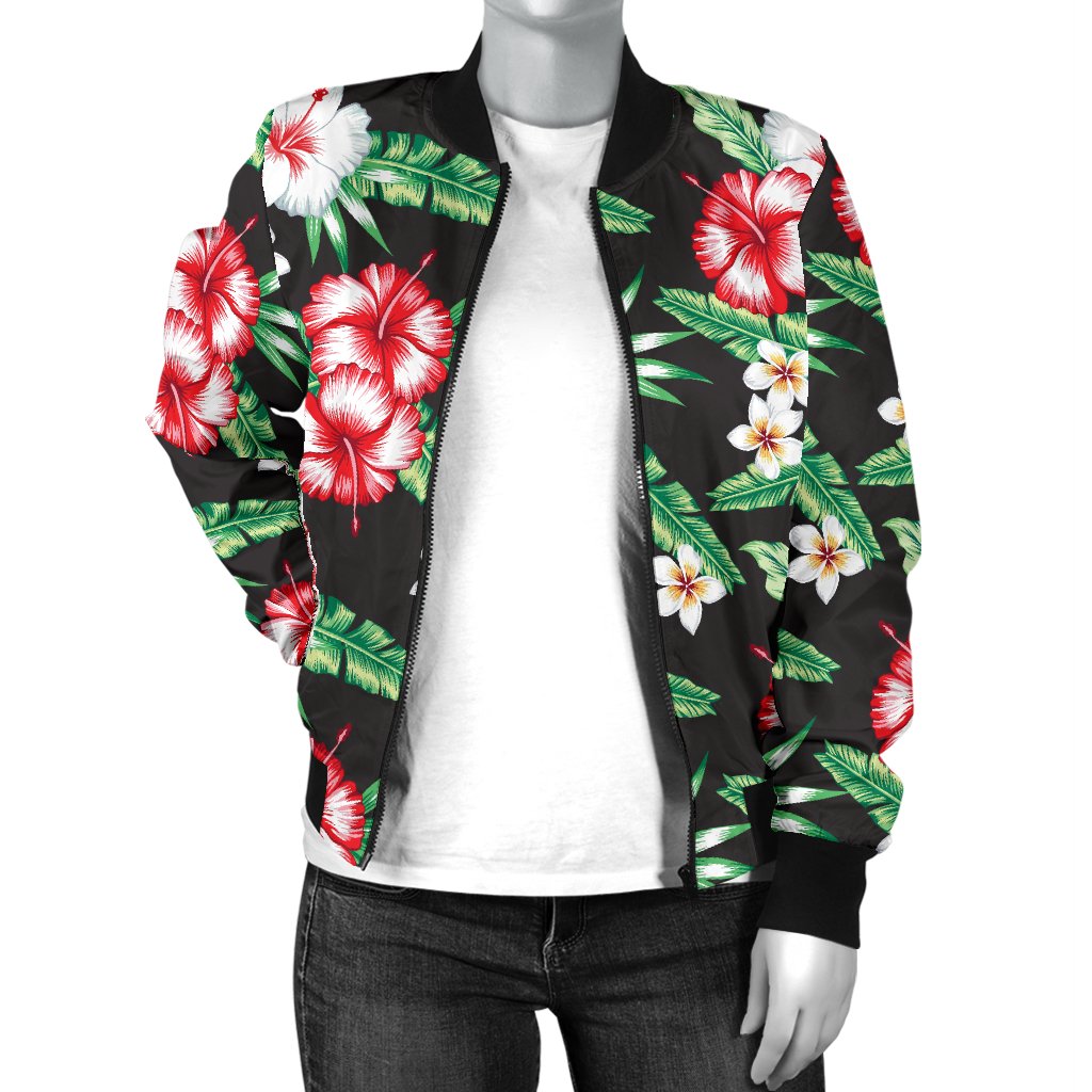 Hawaiian Flower Tropical Leaves Women Casual Bomber Jacket