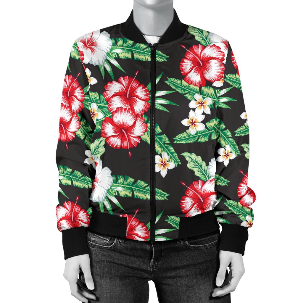 Hawaiian Flower Tropical Leaves Women Casual Bomber Jacket