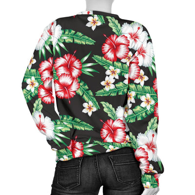 Hawaiian Flower Tropical Leaves Women Crewneck Sweatshirt