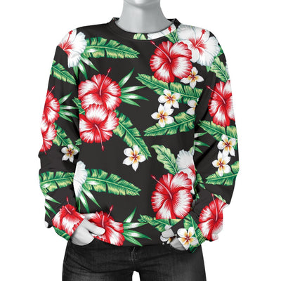 Hawaiian Flower Tropical Leaves Women Crewneck Sweatshirt